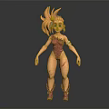Game Movie Character 3D Model Featuring Golden Hair Pink Bodysuit Mechanical Arm Purple Boots Scars