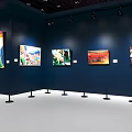 Sotheby's Exhibition Booth With Large Screen Displaying Artworks And Deep Blue Design