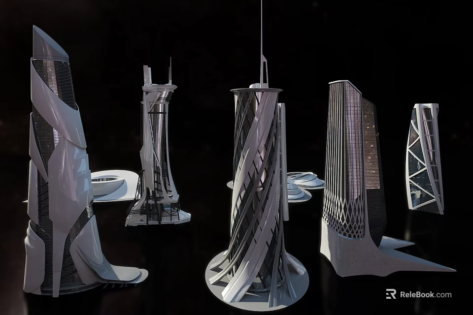 Futuristic Architecture Concepts Featuring Tall Innovative Tower Structures And Streamlined Designs 3d model