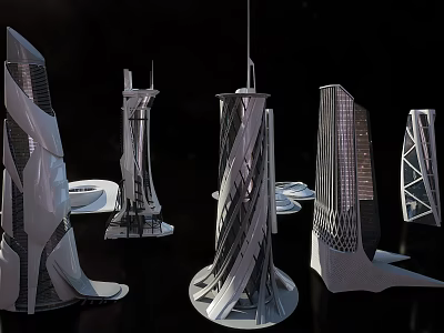 Futuristic Architecture Concepts Featuring Tall Innovative Tower Structures And Streamlined Designs 3d model
