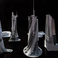 Futuristic Architecture Concepts Featuring Tall Innovative Tower Structures And Streamlined Designs 3d model