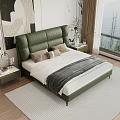 Modern Double Bed Featuring Green Leather Headboard White Bedding Gray Throw And Beige Pillows