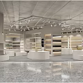 Modern Clothing Store Interior With Display Shelves Round Platforms And Track Lighting