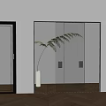 Modern Interior Sliding Doors With Clear Glass Black Frames Ribbed Glass And Plant Decoration