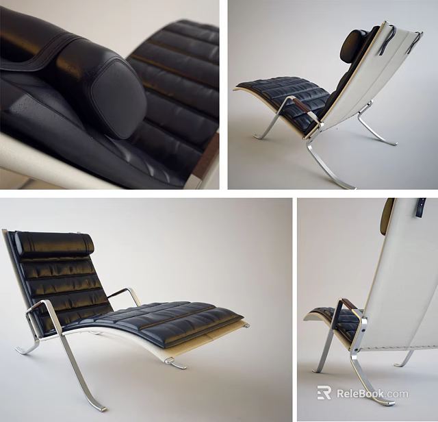 Modern Black Leather Lounge Chair With Metal Frame And Comfortable Design 3d model 