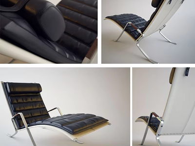 Modern Black Leather Lounge Chair With Metal Frame And Comfortable Design 3d model