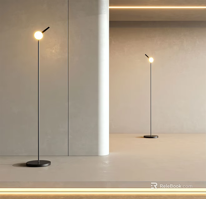 Modern Minimalist Floor Lamps With Black Pole And White Shade Illuminating Simple Indoor Setting 3d model 