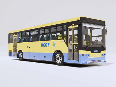 UCOT Yellow And Blue Modern City Bus Exterior Design With Clear Windows And Brand Logo 3d model
