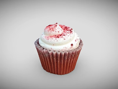 Delicious Cupcake With Red Paper Cup And White Cream Frosting Topped With Red Sprinkles 3d model