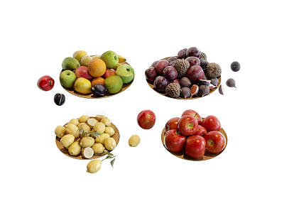 Fresh Assorted Fruits on Plates with Apples Mixed Berries Nuts and Seeds 3d model
