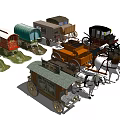 Various Historical Carriages With Diverse Designs Wooden Bodies And Covered Tops
