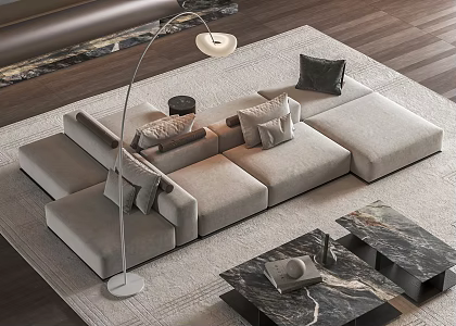 Poliform modern multi-person sofa two-way sofa stitching sofa square marble coffee table floor lamp 3d model