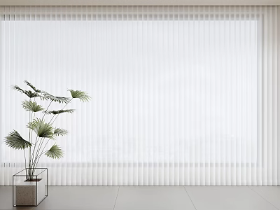 Modern White Vertical Blinds In Interior Room With Potted Plant And Light Filtering Design 3d model