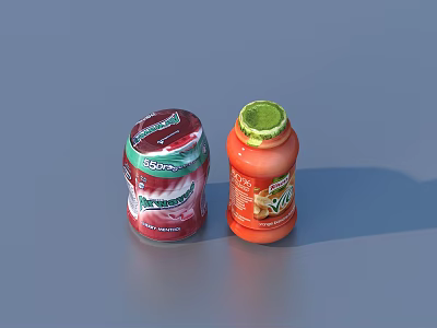 Red and Orange Condiment Bottles with Green Lids for Kitchen Essentials 3d model