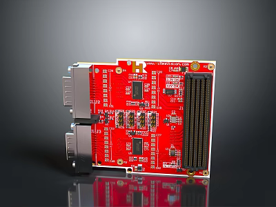 Red Computer Motherboard with Integrated Chips Slots and Electronic Components for High Performance PC Build 3d model
