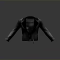 Black Leather Jacket Back View With Zipper Collar And Gray Background Reflection 3d model
