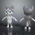 Two Cute Cartoon Puppies Front And Back Views With Blue Eyes Gray White Fur