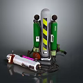 Industrial Gas Cylinders Featuring Green Tanks Gray Warning Column And Hoses
