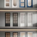 Stylish Hinged Doors In Black White Blue With Grid Circular Glass Panels
