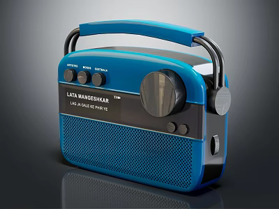 Blue Portable Radio Speaker With Handle Knobs Mesh Front And Classic Design 3d model