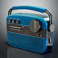 Blue Portable Radio Speaker With Handle Knobs Mesh Front And Classic Design 3d model