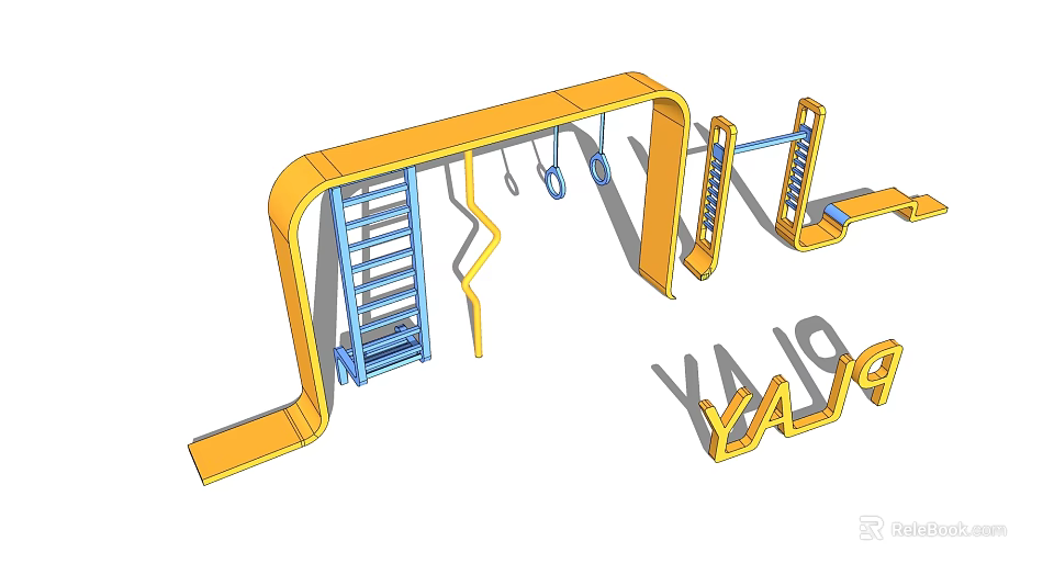 Outdoor Kids Sports Play Equipment With Yellow Frame Blue Ladder Swings And Climbing Structure 3d model 