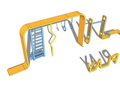 Outdoor Kids Sports Play Equipment With Yellow Frame Blue Ladder Swings And Climbing Structure 3d model
