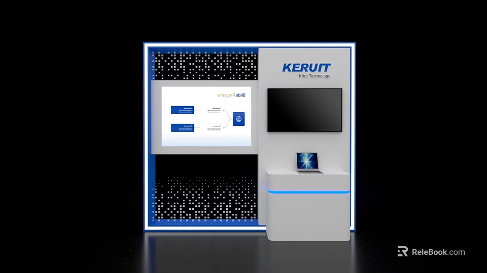 KERUIT Modern Exhibition Island With Display Monitor And White Stand Design 3d model 