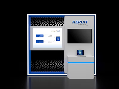 KERUIT Modern Exhibition Island With Display Monitor And White Stand Design 3d model