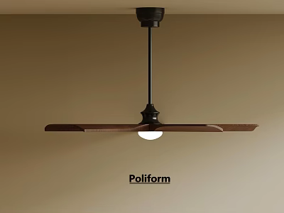 Poliform Ceiling Fan Light With Wooden Blades Black Downrod And White Light 3d model