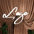 Elegant Photo Spot With Brown Curtains Lage Sign White Dress Green Plants And Red Berries