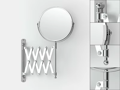 Round Wall Mounted Folding Arm Mirror With Chrome Finish And Adjustable Design 3d model