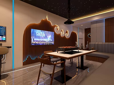 Modern KTV Room Interior Design With Large Screen Wooden Decor And Comfortable Sofa Seats 3d model