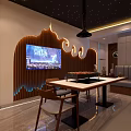 Modern KTV Room Interior Design With Large Screen Wooden Decor And Comfortable Sofa Seats