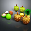 Fresh Tropical Fruits Featuring Whole And Cut Coconuts Jackfruits And Pineapples