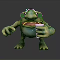 Cartoon Style Monster Sculpture Carving With Blue Green Color Large Eyes Long Nose Holding Cup