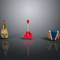 Colorful Traditional Musical Instruments Balalaika Accordion And String Instrument On Dark Surface