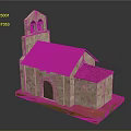 Church Model With Red Roof Bell Tower Arched Door Stone Brick And Yellow Base