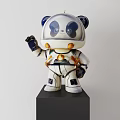 Modern Panda Sculpture in Stylish White Blue Black Space Suit Standing On Black Base