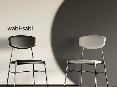 Wabi Sabi Style Black And White Dining Chairs With Leather Seats And Metal Legs 3d model