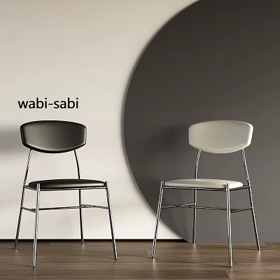 Wabi Sabi Style Black And White Dining Chairs With Leather Seats And Metal Legs 3d model