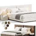 Modern Upholstered Double Bed With White Bedding Nightstand And Neutral Color Options