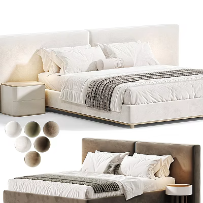 Modern Upholstered Double Bed With White Bedding Nightstand And Neutral Color Options 3d model