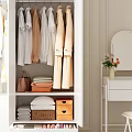 Organized Clothes Wardrobe With Hanging Shirts Coats And Folded Storage Items