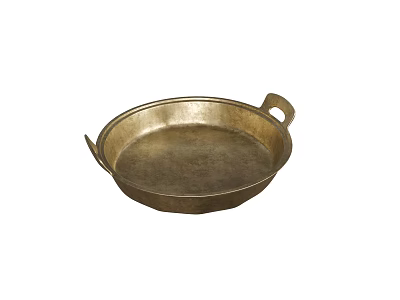 Vintage Brass Frying Pan With Double Handles For Home Kitchen Cooking 3d model