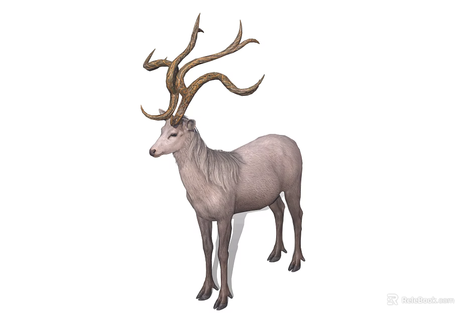 Detailed Light Colored Deer With Large Curved Antlers Standing Gracefully 3d model 
