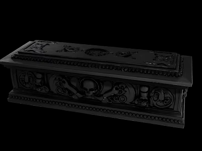 Ancient Scenario Featuring Ornate Carved Casket With Skull Patterns And Decorative Details 3d model