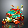 Colorful Decorative Model Cart With Umbrella Flag Red Wheels And Detailed Design