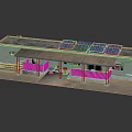 Small House Model with Solar Panels on Light Green Roof and White Fence Porch