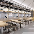 Modern Food Court Interior With Seating Area Bright Lighting And Counter Layout